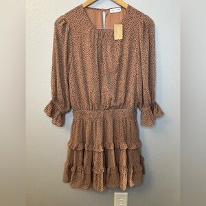 NWT Vestique Ilia Brown Polka Dot Ruffle Tiered Mini Dress Size M boutique